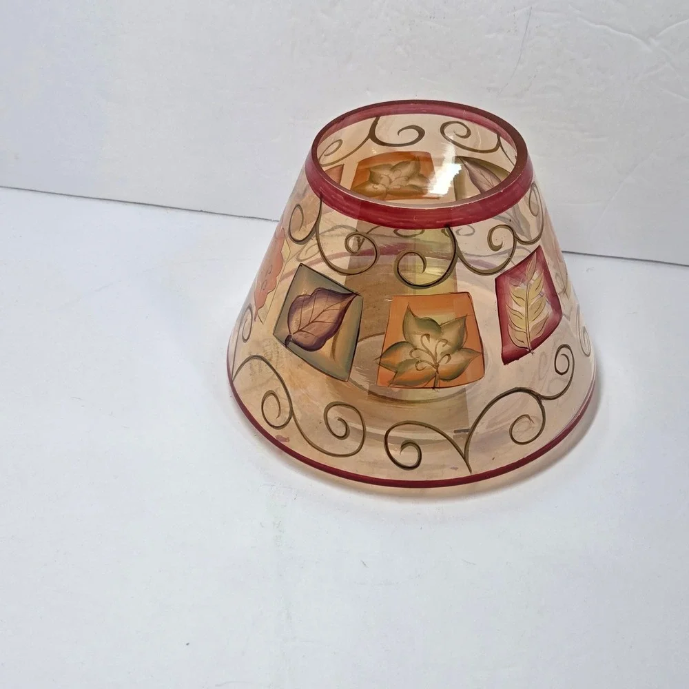 Yankee Candle Noelle Dahlen Fall Leaves Glass Jar Topper Shade Amber Orange Red